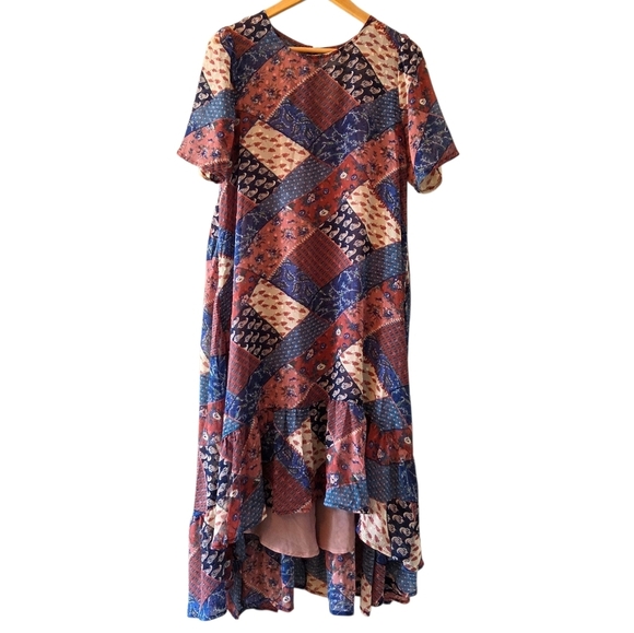 Melloday Patchwork Boho Hippie Casual Mini Dress Size Large - Picture 2 of 12